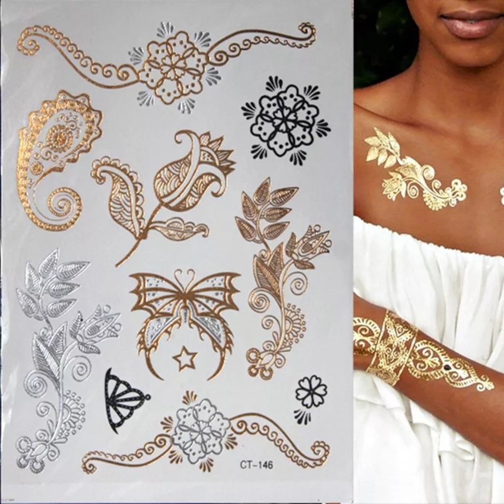 Boho Metallic Gold and Silver Temporary Tattoos